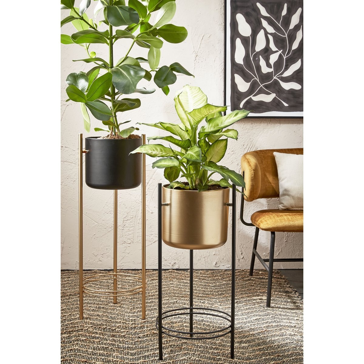 KantoormeubelenPlus Sverre Bloempot op Standaard - H66 x Ø27 cm - Metaal - Goud, Zwart