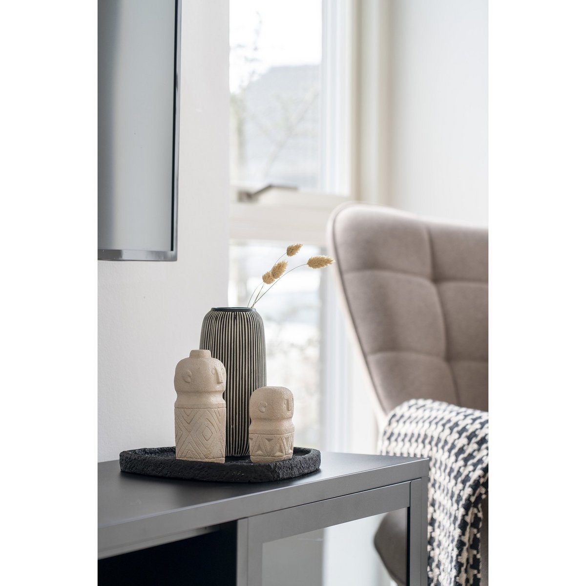 Decoratie - Decoratie in cement, beige, 5,5x5,5x10 cm