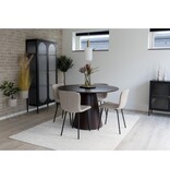 Halden Dining Chair - Eetkamerstoel in bouclé, beige met zwarte poten, HN1233