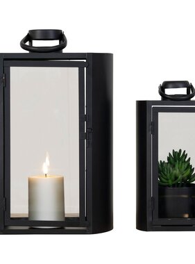 KantoormeubelenPlus Tolosa Lantern - Lantaarn met handvat, metaal en glas, zwart, set van 2