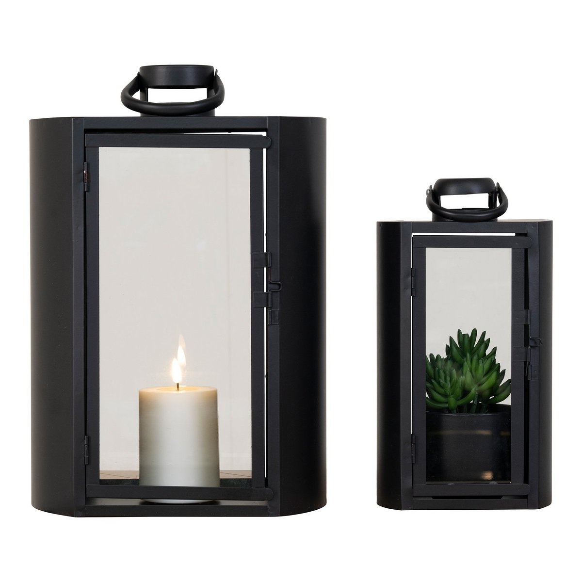VidaXL Tolosa Lantern - Lantaarn met handvat, metaal en glas, zwart, set van 2