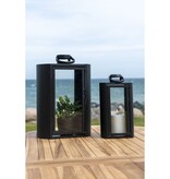 KantoormeubelenPlus Tolosa Lantern - Lantaarn met handvat, metaal en glas, zwart, set van 2