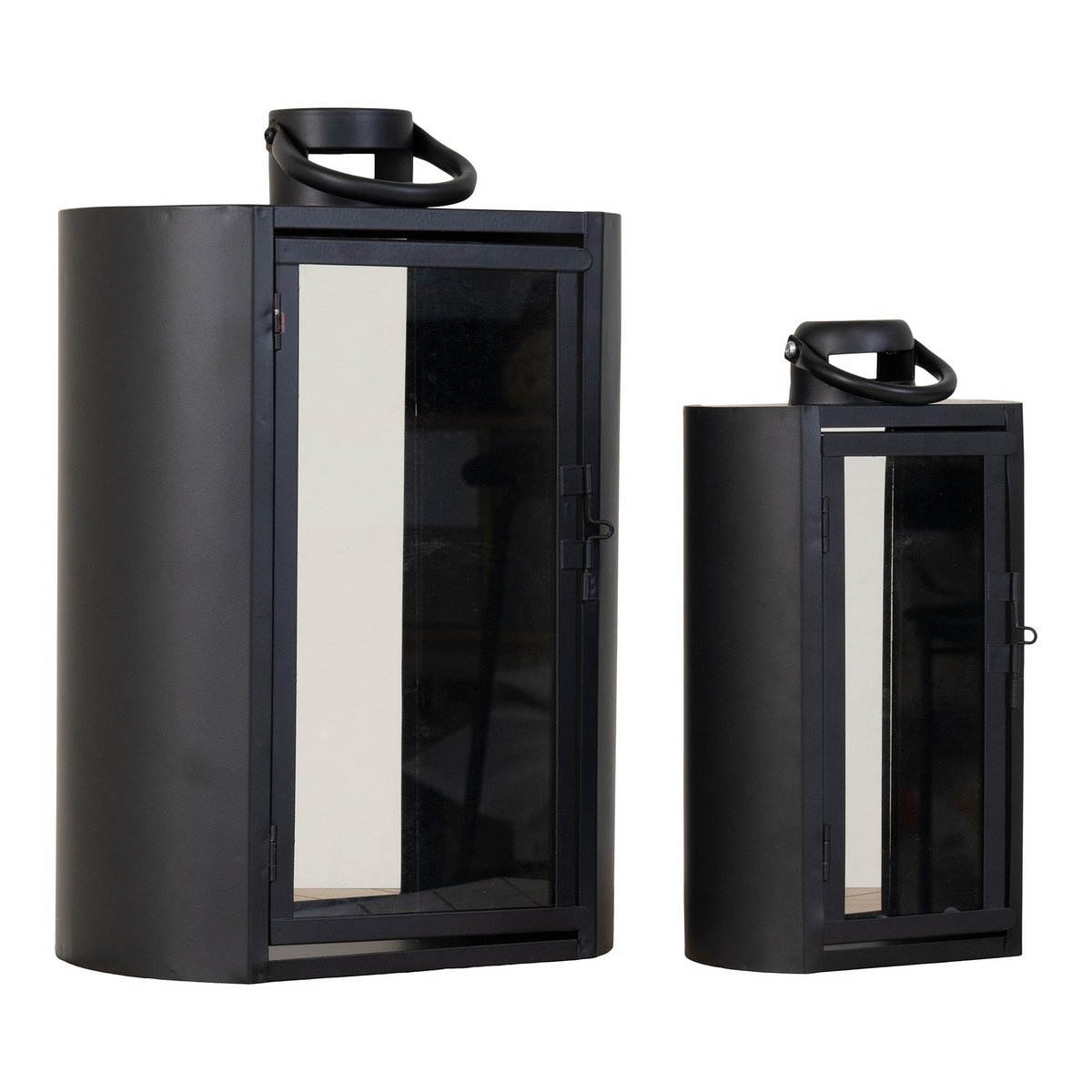KantoormeubelenPlus Tolosa Lantern - Lantaarn met handvat, metaal en glas, zwart, set van 2