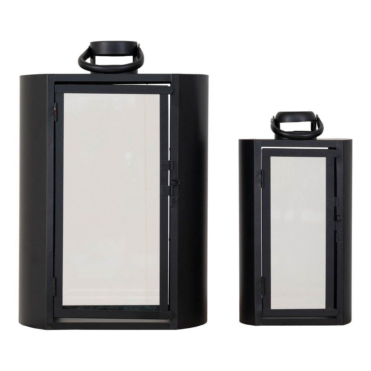 KantoormeubelenPlus Tolosa Lantern - Lantaarn met handvat, metaal en glas, zwart, set van 2