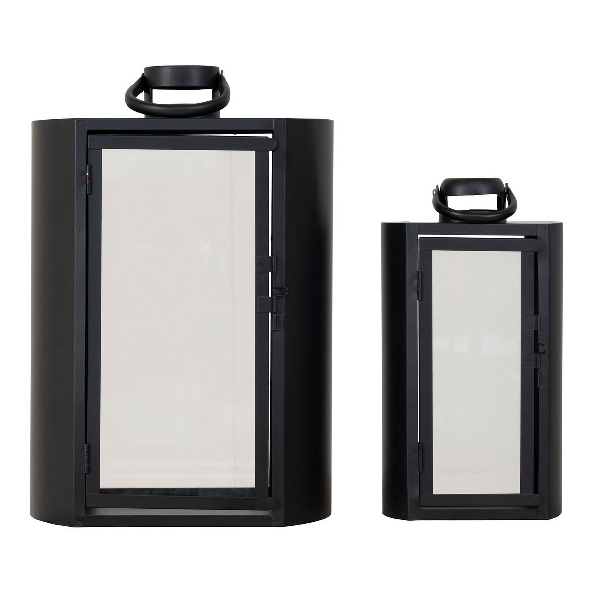 VidaXL Tolosa Lantern - Lantaarn met handvat, metaal en glas, zwart, set van 2