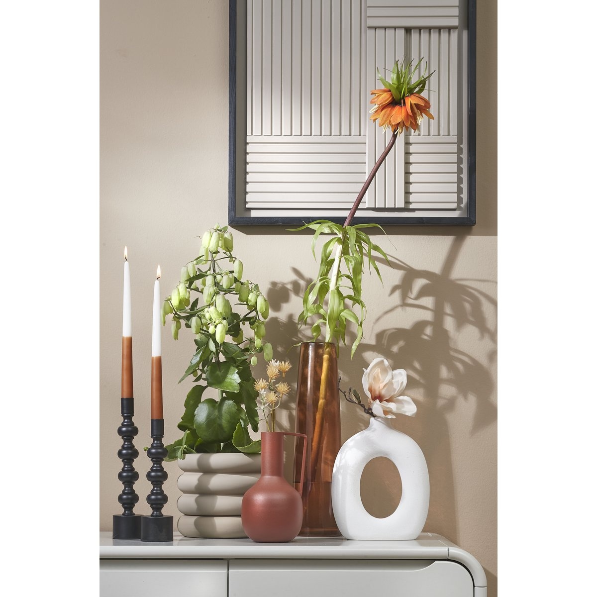 VidaXL Xandra Smalle Vaas - H37,5 x Ø10 cm - Glas - Bruin