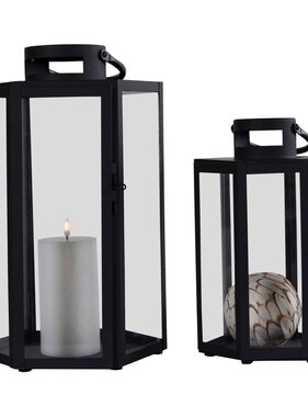 KantoormeubelenPlus Milos Lantaarn, set van 2 - Lantaarn, staal en glas, zwart, set van 2