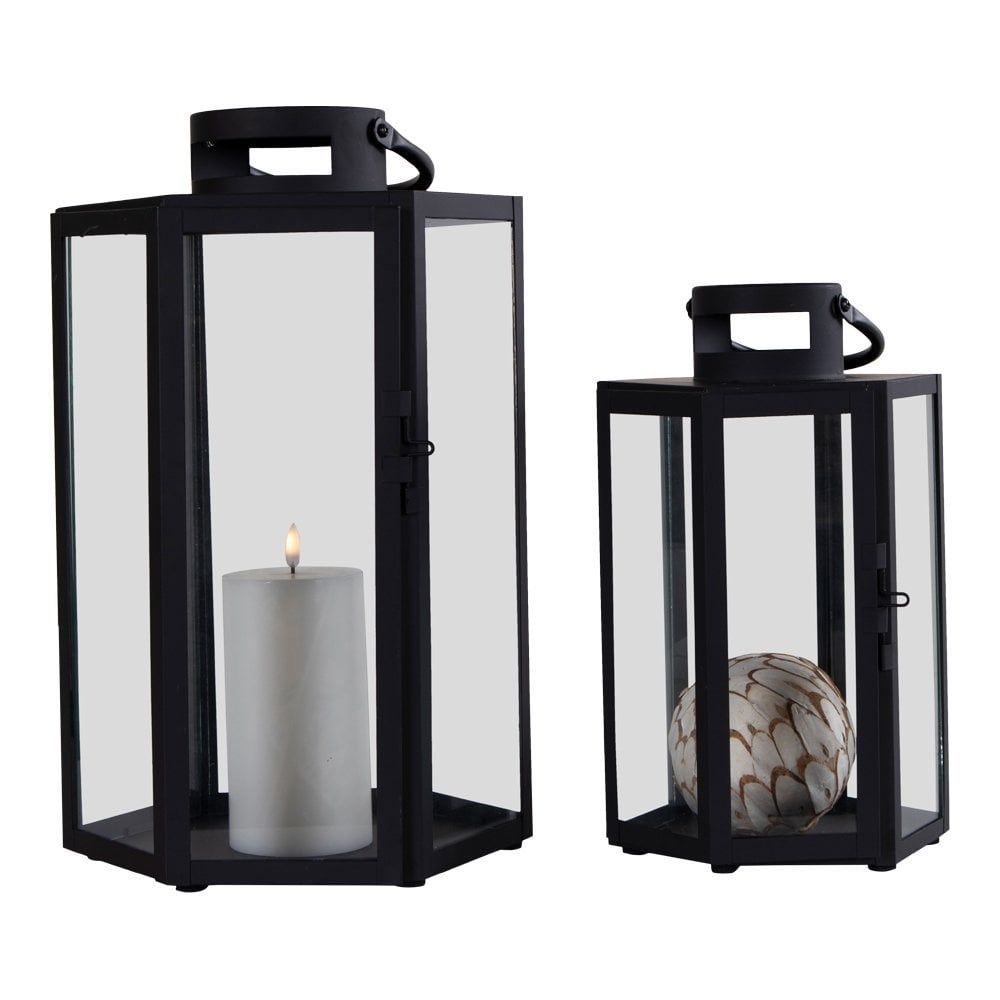 KantoormeubelenPlus Milos Lantaarn, set van 2 - Lantaarn, staal en glas, zwart, set van 2