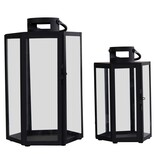 KantoormeubelenPlus Milos Lantaarn, set van 2 - Lantaarn, staal en glas, zwart, set van 2