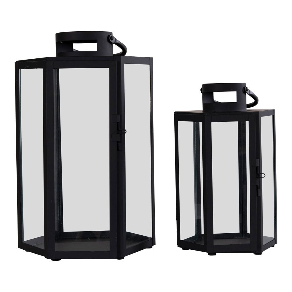 KantoormeubelenPlus Milos Lantaarn, set van 2 - Lantaarn, staal en glas, zwart, set van 2