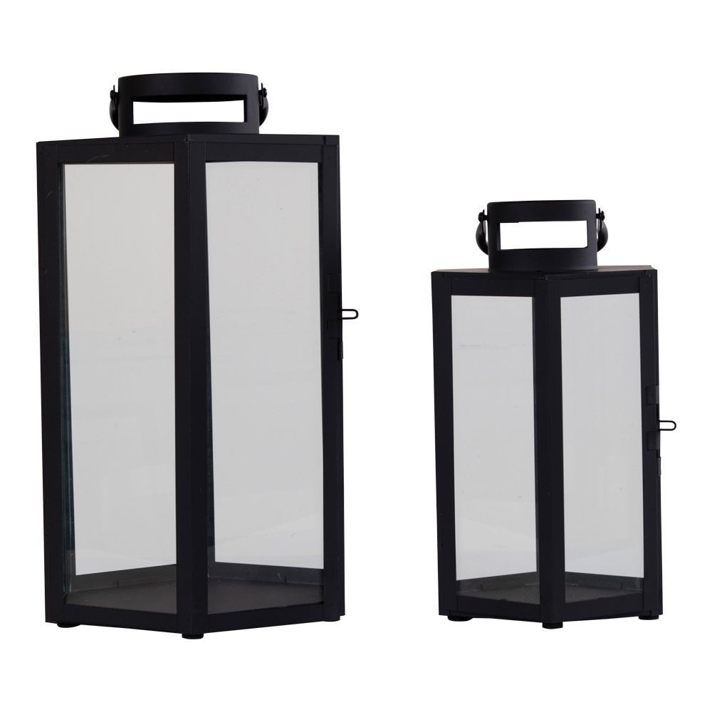 KantoormeubelenPlus Milos Lantaarn, set van 2 - Lantaarn, staal en glas, zwart, set van 2