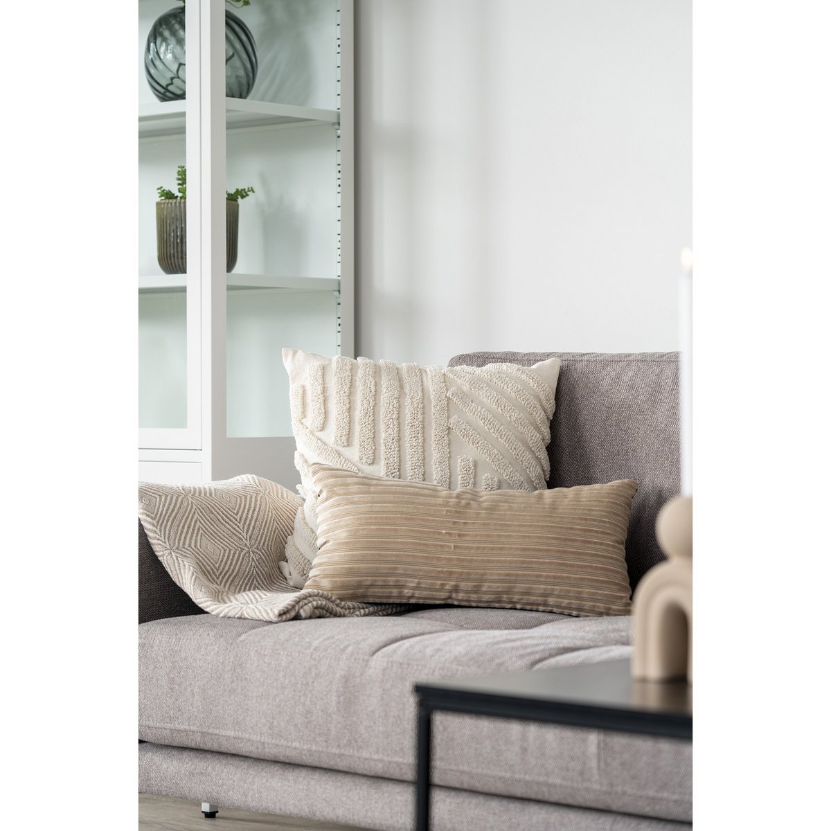 KantoormeubelenPlus Cort Plaid - Plaid van katoen, ivoor/beige, ontwerp B, 130x160 cm