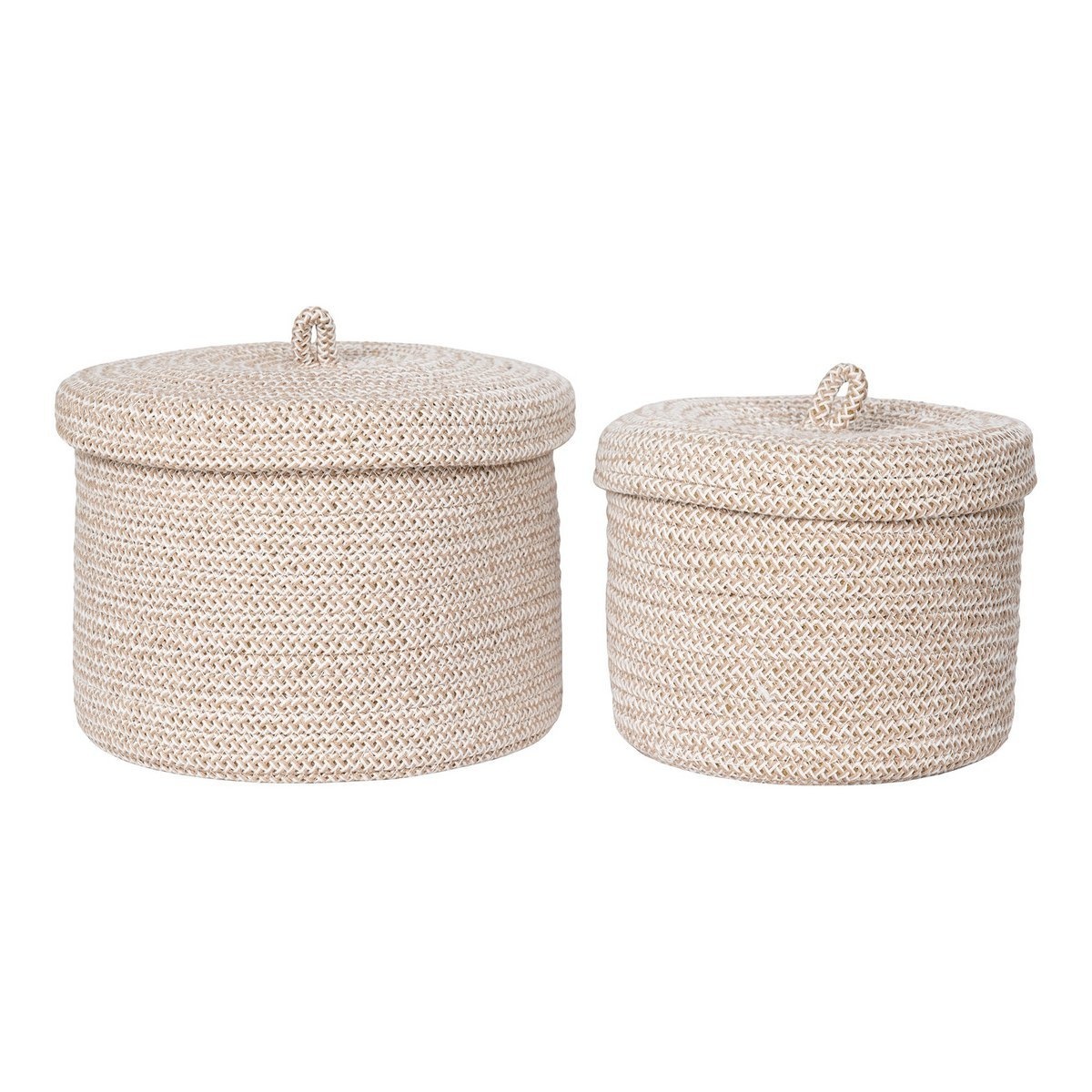 KantoormeubelenPlus Sebal Basket - Mand met deksel, katoen, beige, set van 2