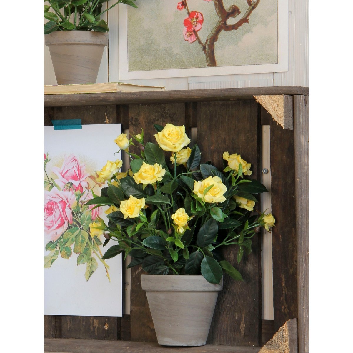 VidaXL Rozenstruik Kunstplant in Bloempot Stan - H33 x Ø25 cm - Geel