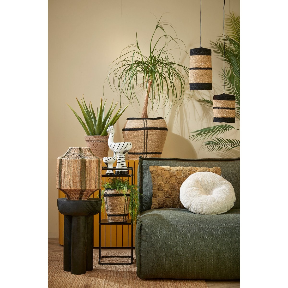 KantoormeubelenPlus Liliano Lantaarn - H36 x Ø30 cm - Jute - Donkergroen