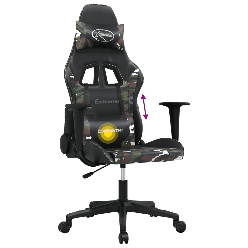 vidaXL Massage gamestoel kunstleer zwart en camouflage