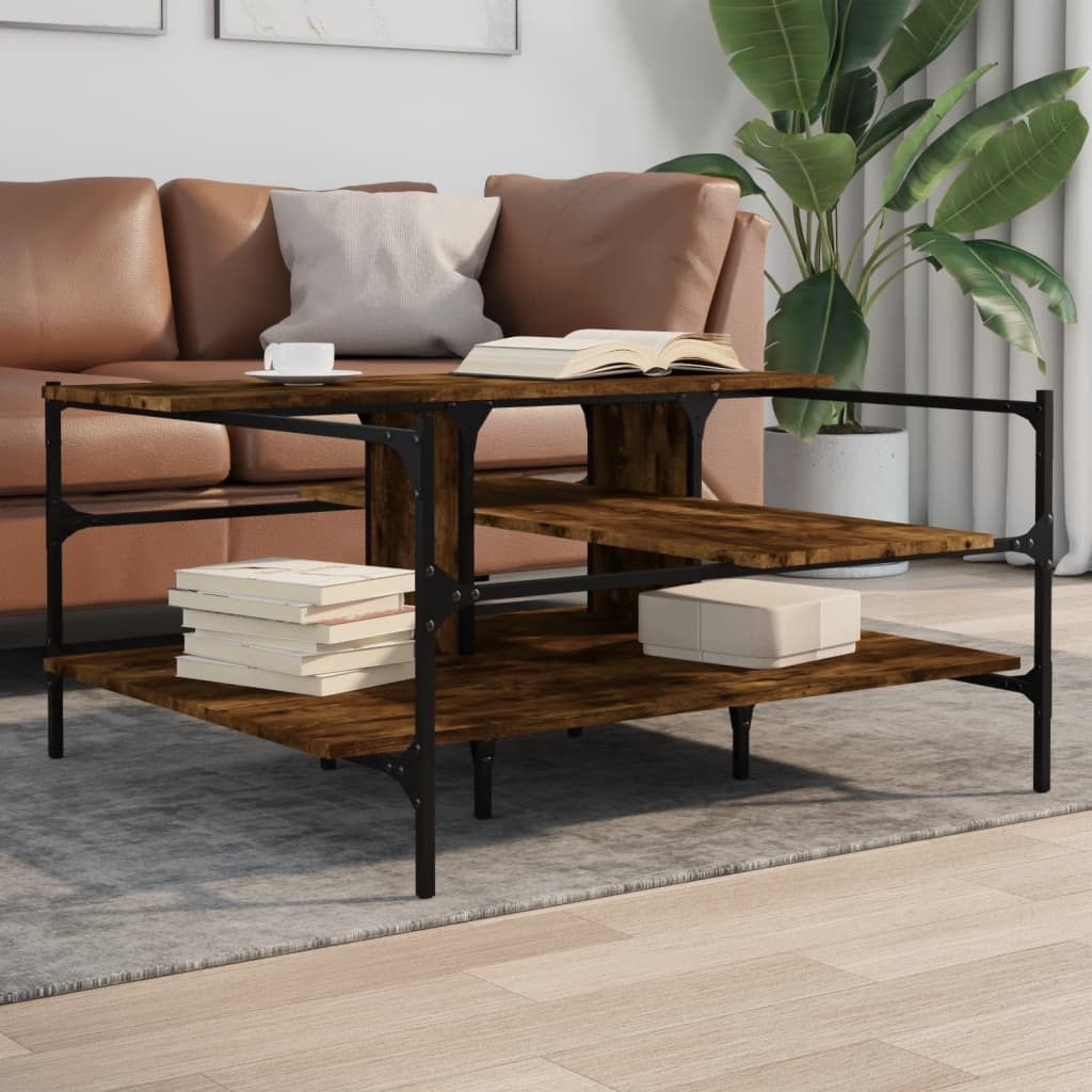 VidaXL Salontafel 100x100x48,5 cm bewerkt hout gerookt eikenkleurig