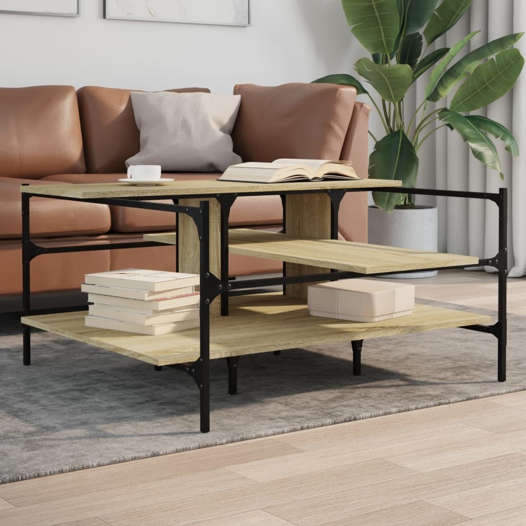 VidaXL Salontafel 100x100x48,5 cm bewerkt hout sonoma eikenkleurig