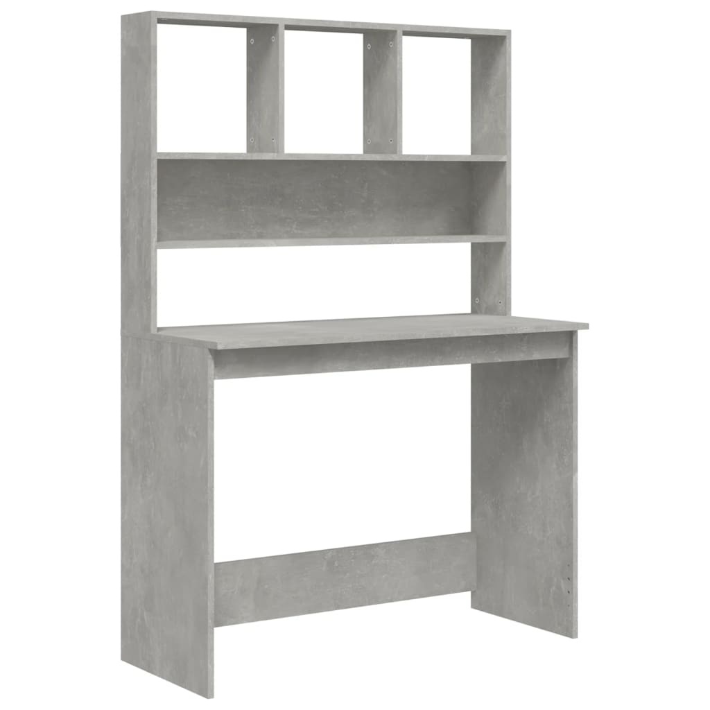 VidaXL Bureau met schappen 102x45x148 cm bewerkt hout betongrijs