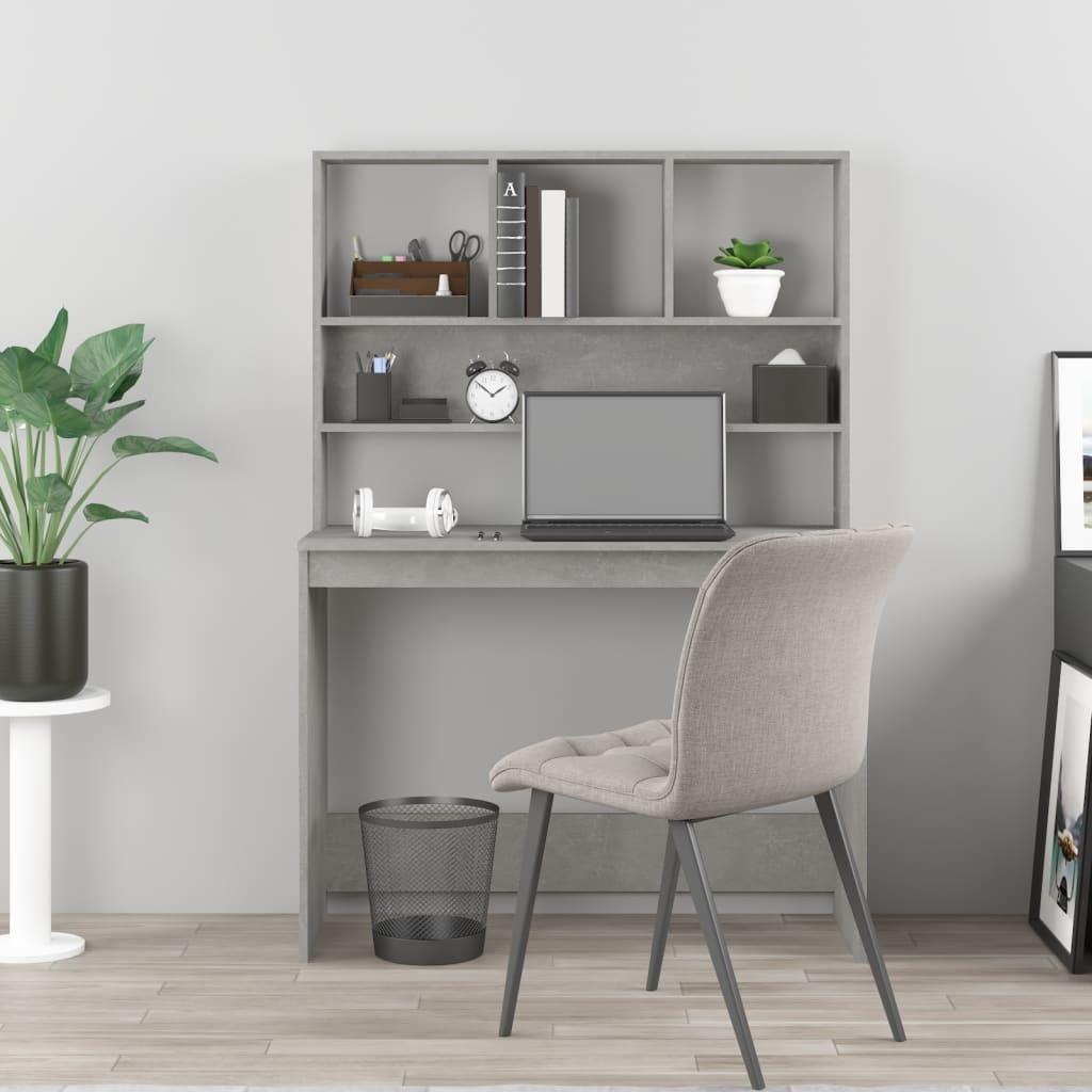 VidaXL Bureau met schappen 102x45x148 cm bewerkt hout betongrijs