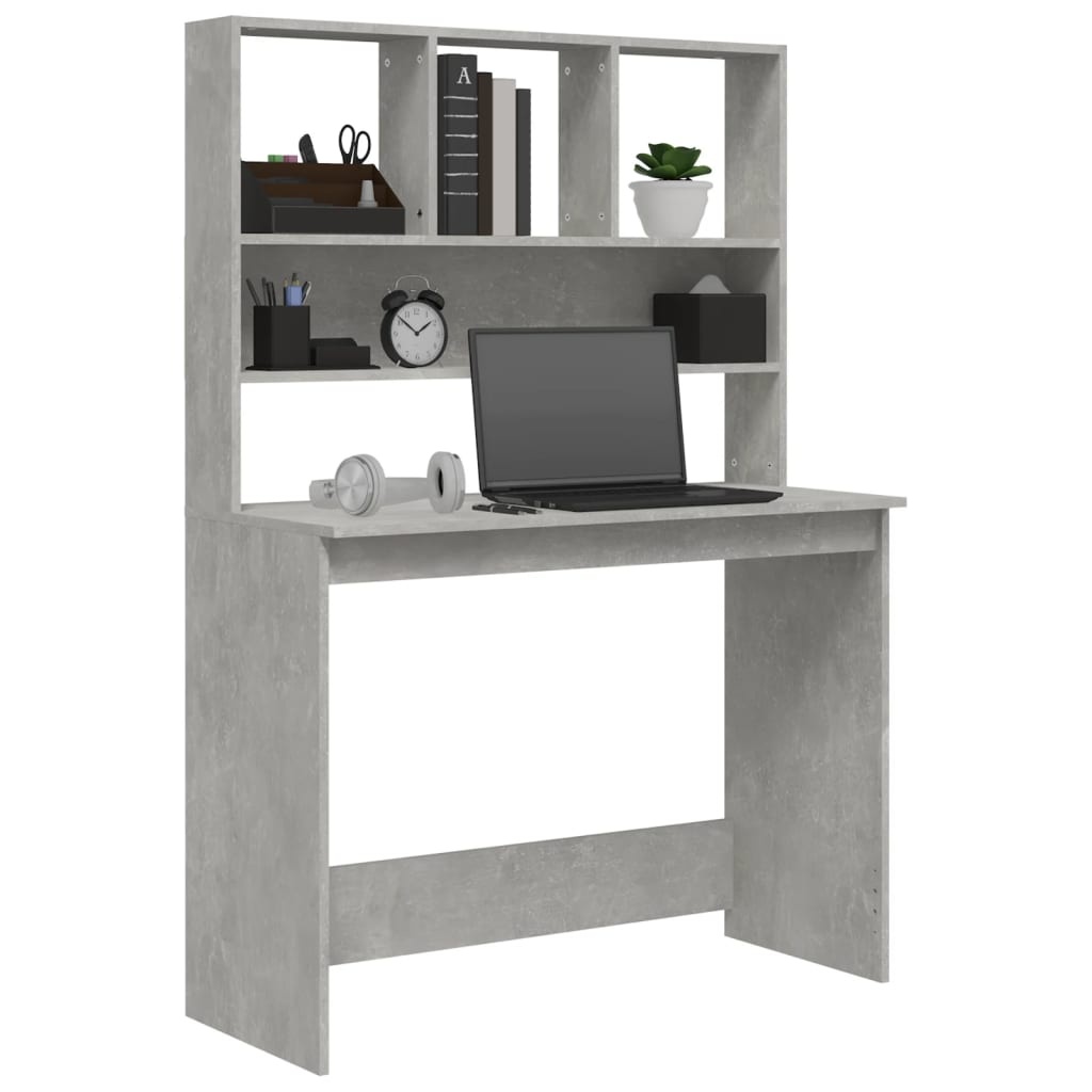 VidaXL Bureau met schappen 102x45x148 cm bewerkt hout betongrijs