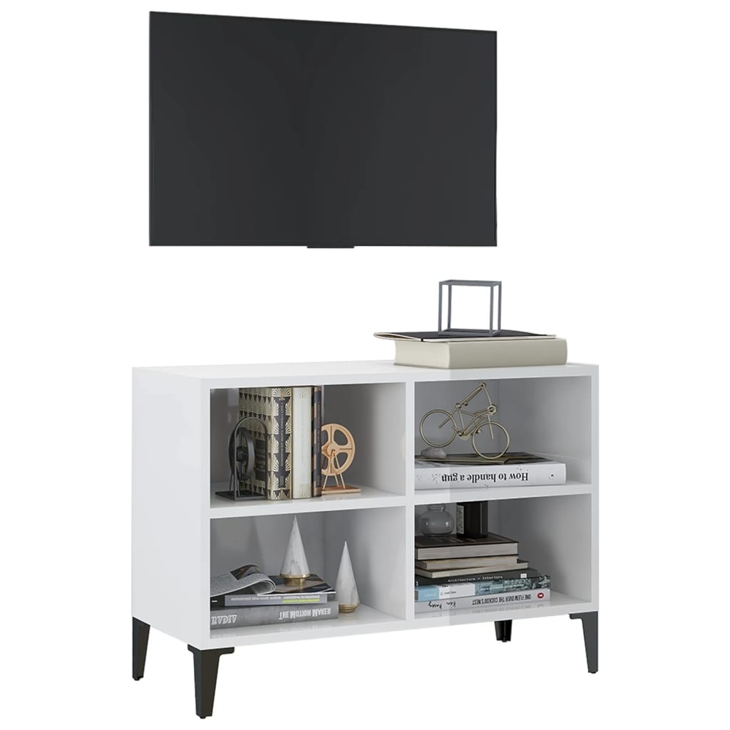 VidaXL Tv-meubel met metalen poten 69,5x30x50 cm hoogglans wit