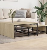 VidaXL 2-delige Salontafelset bewerkt hout en metaal sonoma eikenkleur