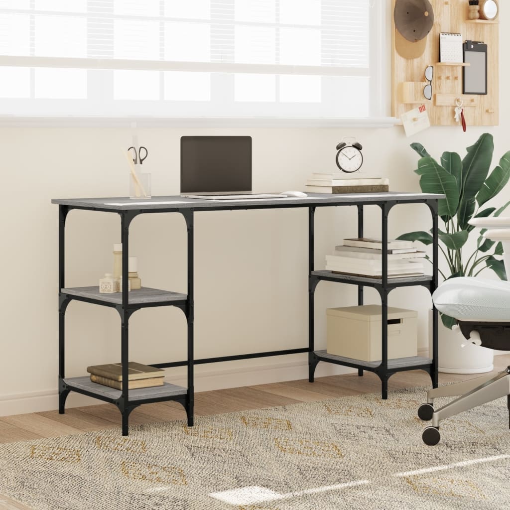 VidaXL Bureau 140x50x75 cm metaal en bewerkt hout grijs sonoma eiken