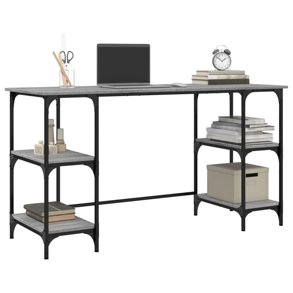 VidaXL Bureau 140x50x75 cm metaal en bewerkt hout grijs sonoma eiken