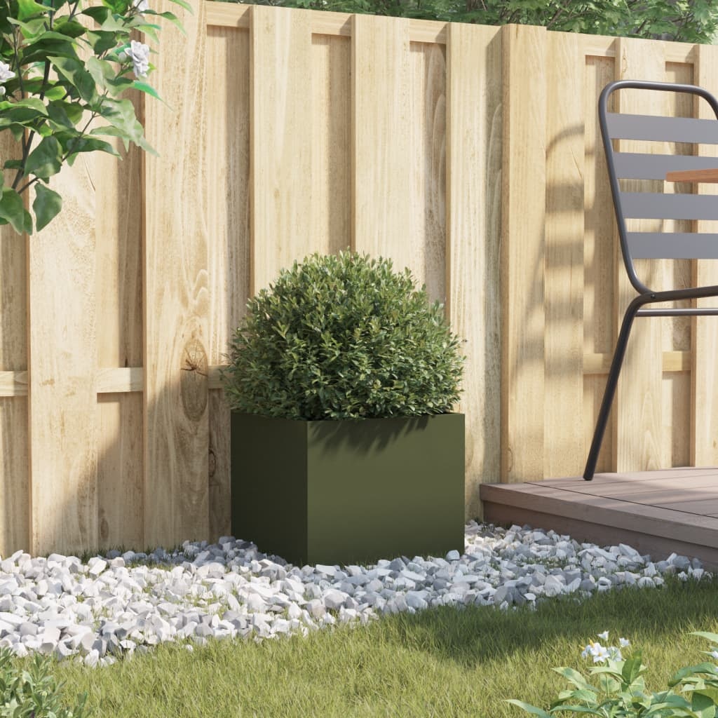 VidaXL Plantenbak 32x30x29 cm koudgewalst staal olijfgroen