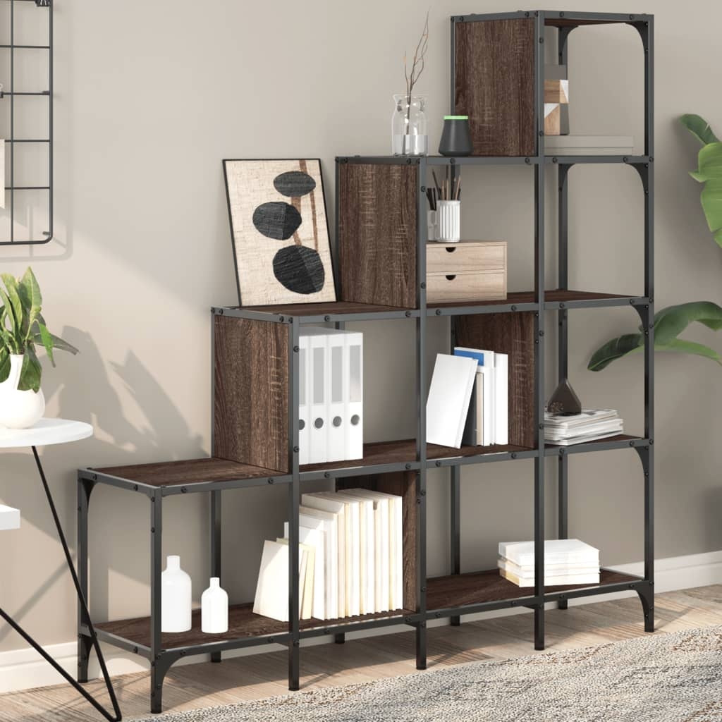 VidaXL Boekenkast 122x30x132 cm bewerkt hout en metaal bruin eiken