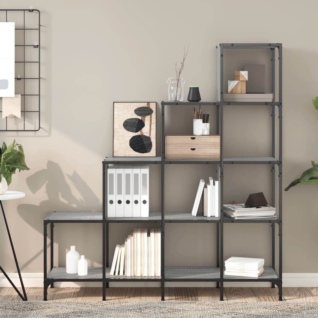VidaXL Boekenkast 122x30x132 cm bewerkt hout en metaal grijs sonoma