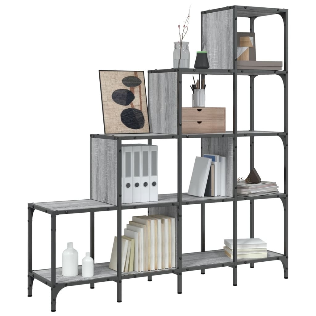 VidaXL Boekenkast 122x30x132 cm bewerkt hout en metaal grijs sonoma