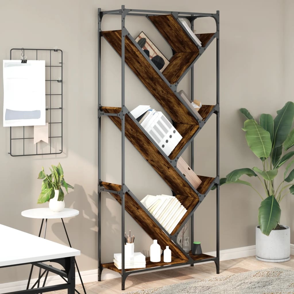 VidaXL Boekenkast 79x30x180 cm bewerkt hout en metaal gerookt eiken