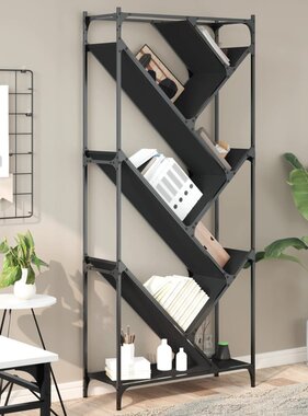 VidaXL Boekenkast 79x30x180 cm bewerkt hout en metaal zwart