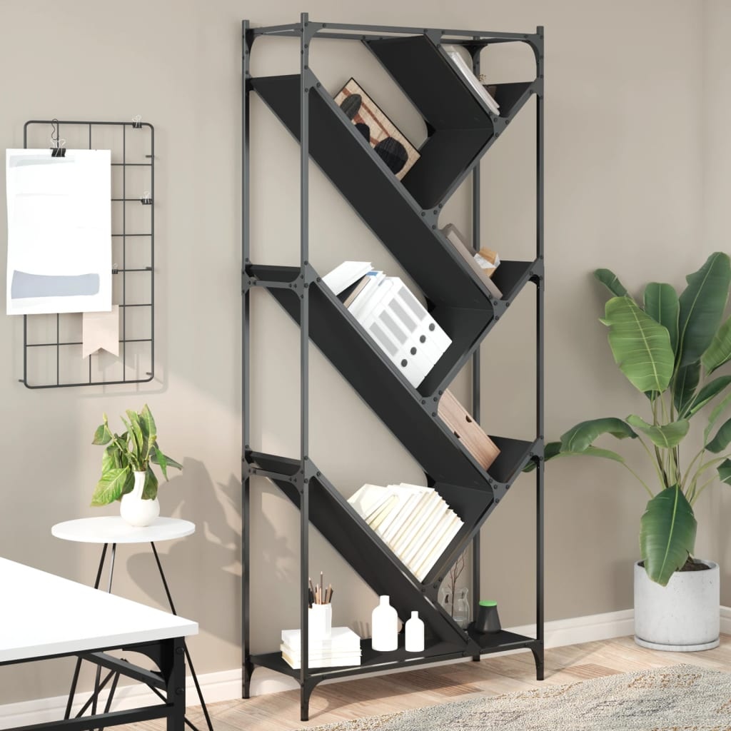 VidaXL Boekenkast 79x30x180 cm bewerkt hout en metaal zwart