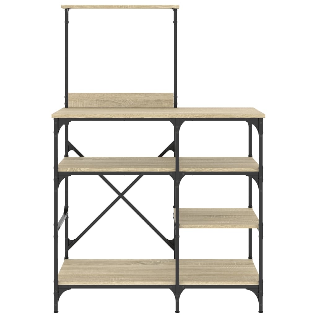 VidaXL Bakkersrek 90x40x132 cm bewerkt hout en metaal sonoma eiken