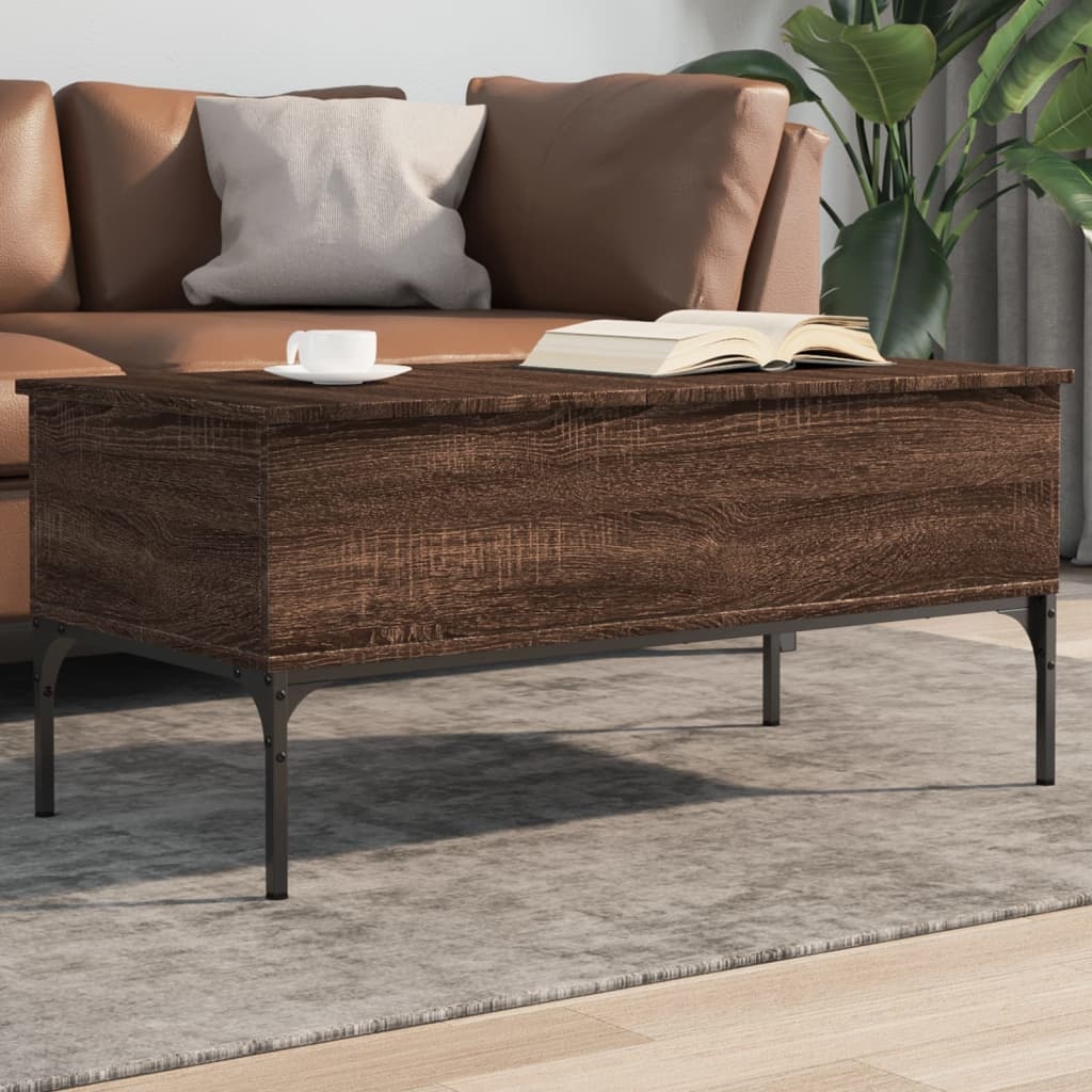 VidaXL Salontafel 100x50x45 cm bewerkt hout en metaal bruin eikenkleur