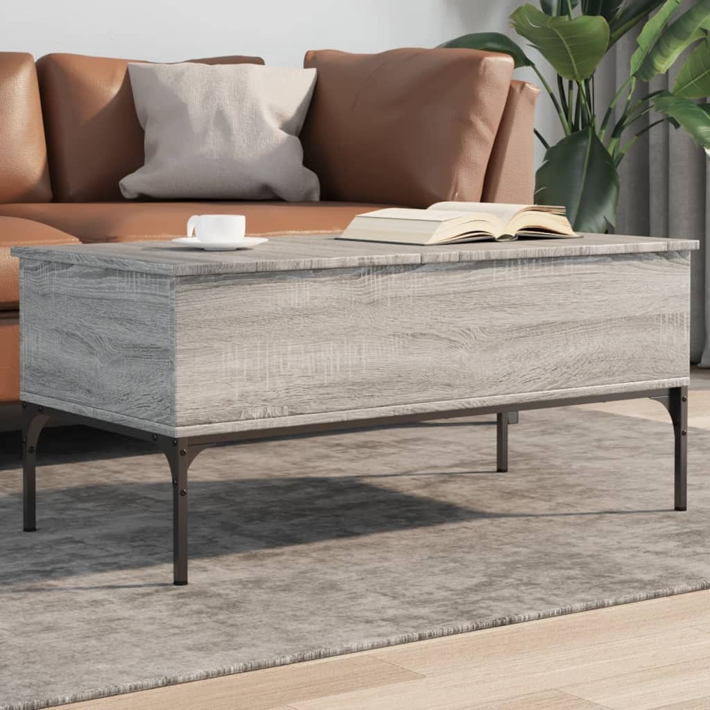 VidaXL Salontafel 100x50x45 cm bewerkt hout en metaal grijs sonoma
