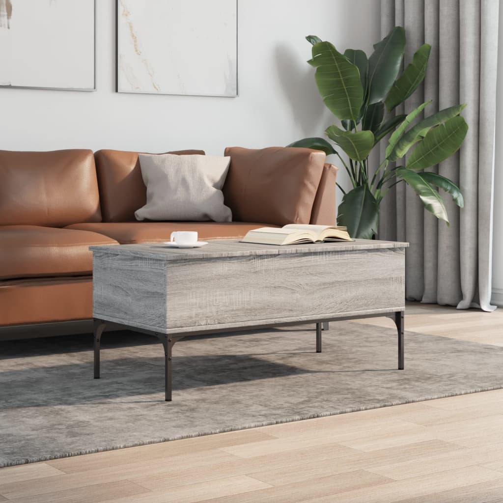 VidaXL Salontafel 100x50x45 cm bewerkt hout en metaal grijs sonoma