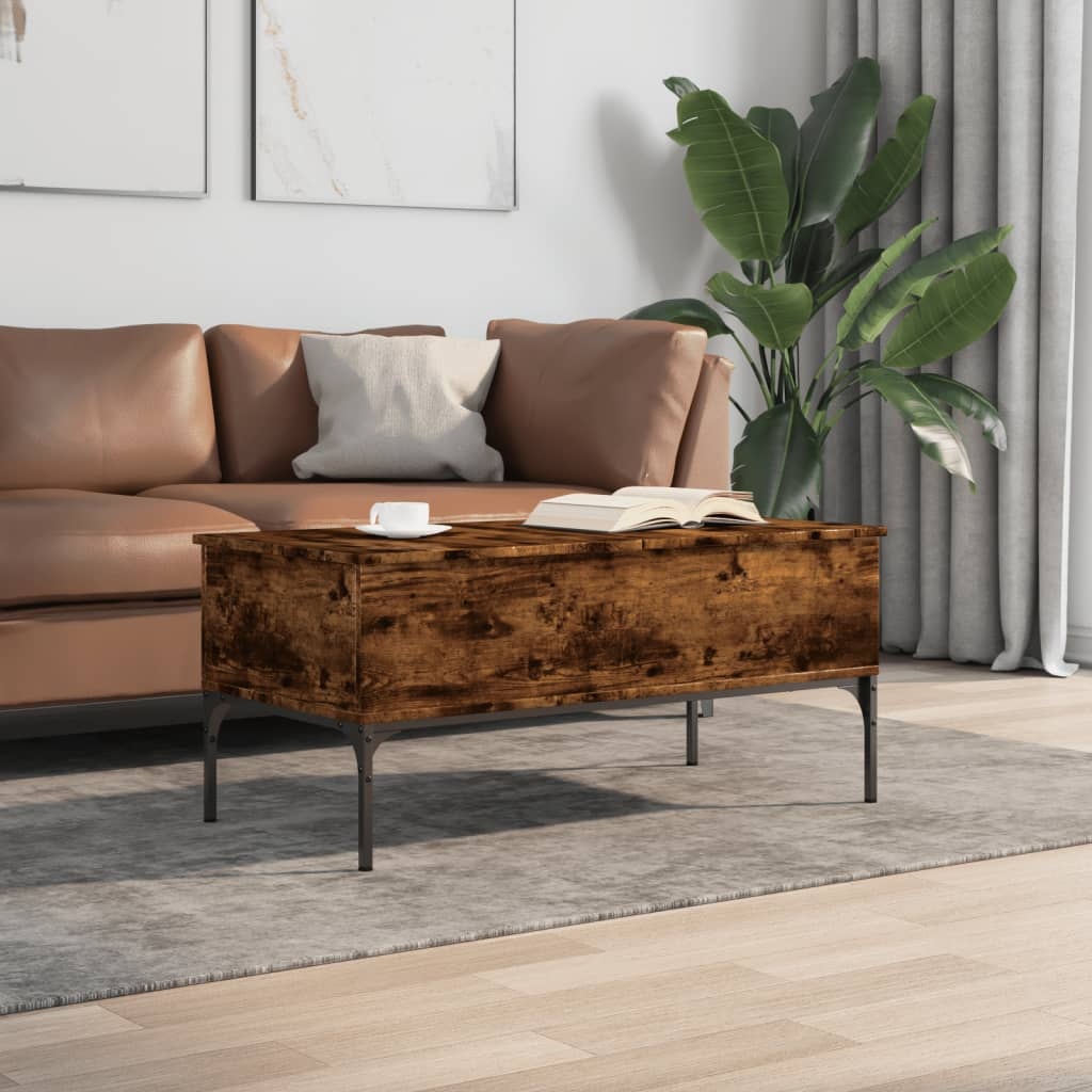 VidaXL Salontafel 100x50x45 cm bewerkt hout en metaal gerookt eiken