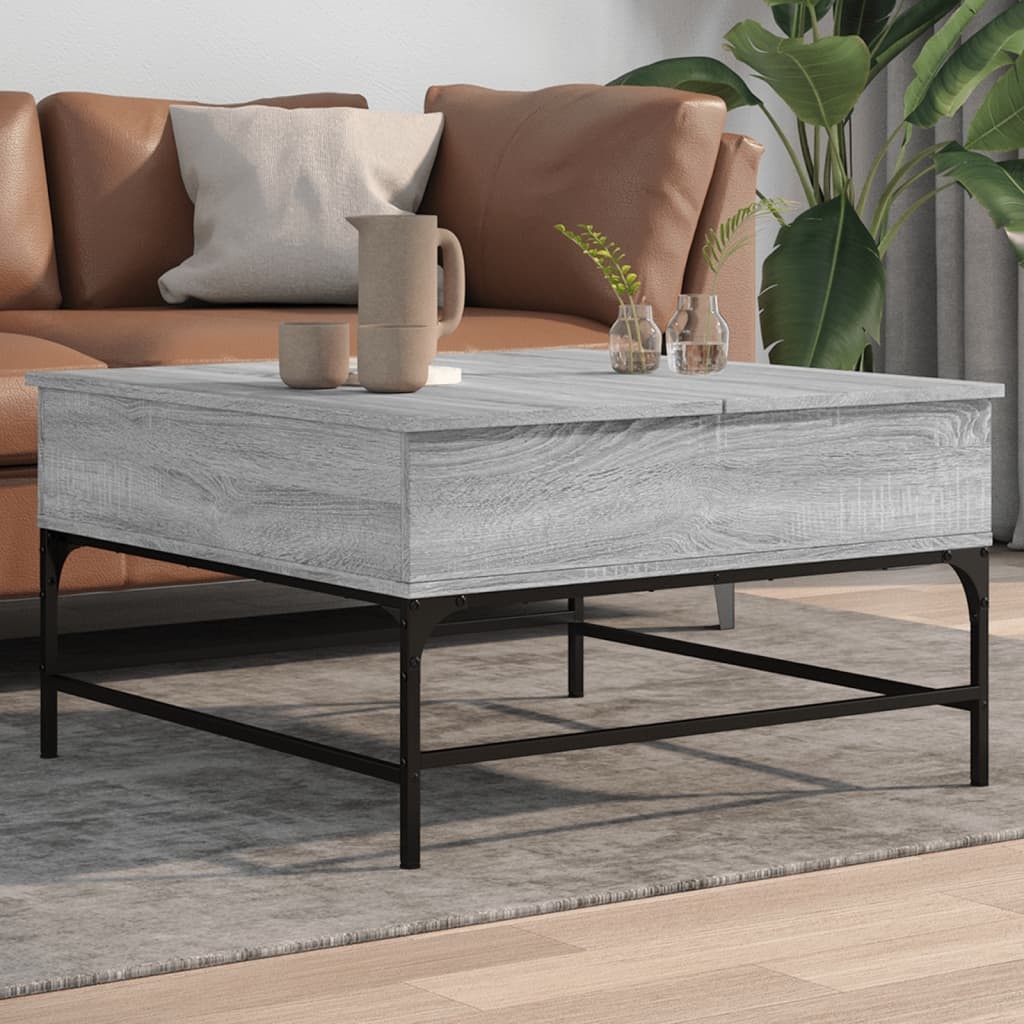 VidaXL Salontafel 80x80x45 cm bewerkt hout en metaal grijs sonoma