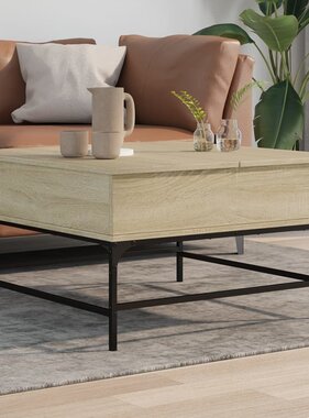 VidaXL Salontafel 80x80x45 cm bewerkt hout en metaal sonoma eikenkleur