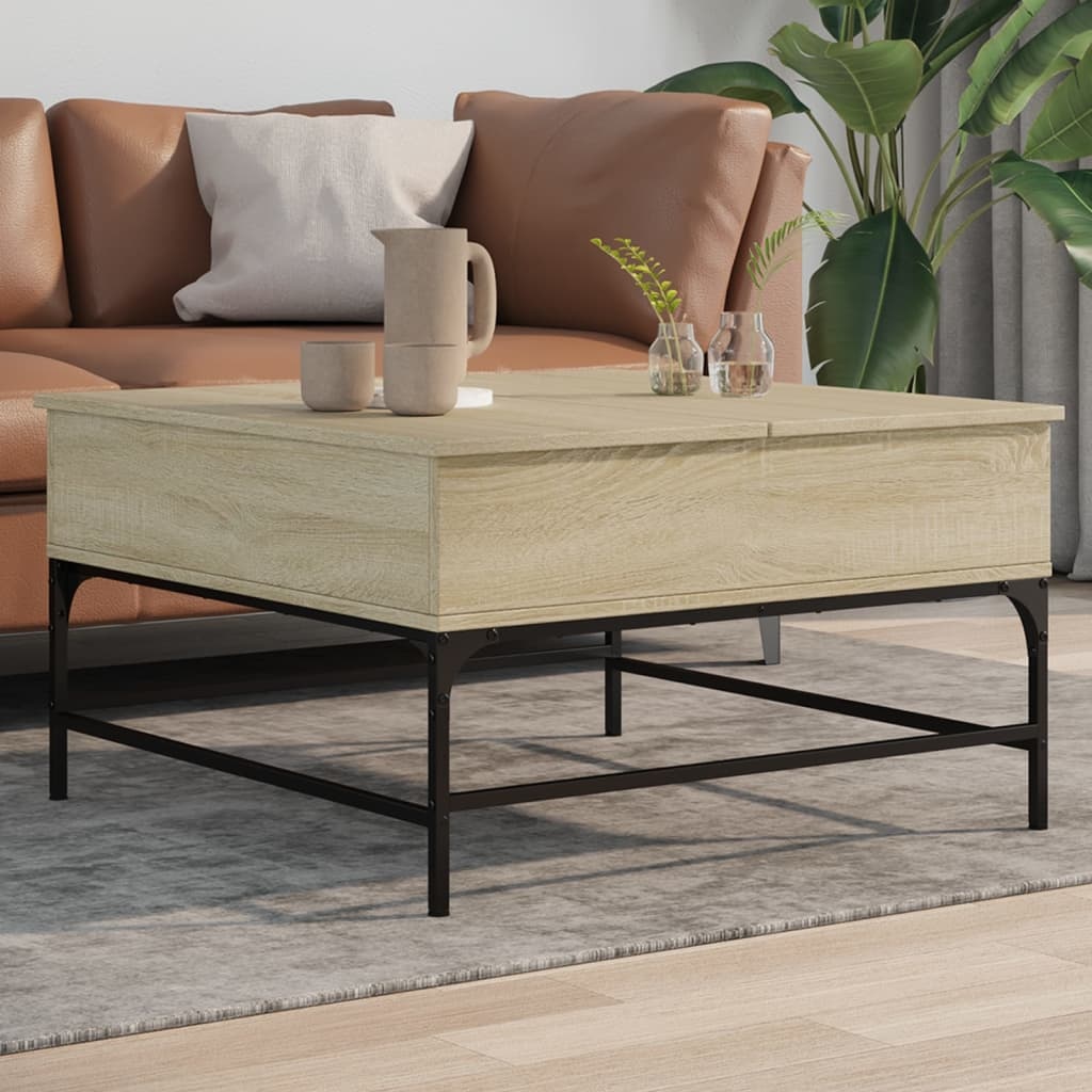VidaXL Salontafel 80x80x45 cm bewerkt hout en metaal sonoma eikenkleur