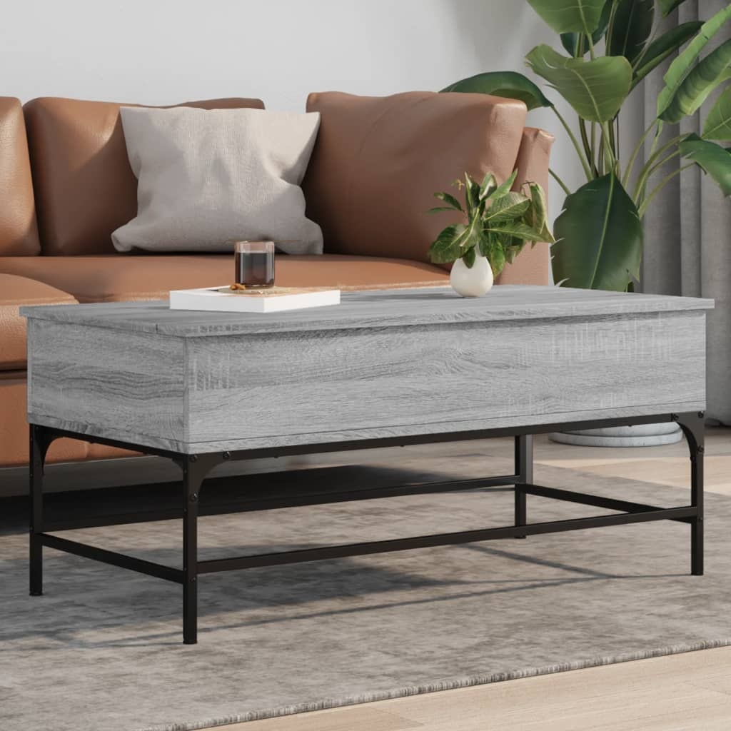 VidaXL Salontafel 100x50x45 cm bewerkt hout en metaal grijs sonoma