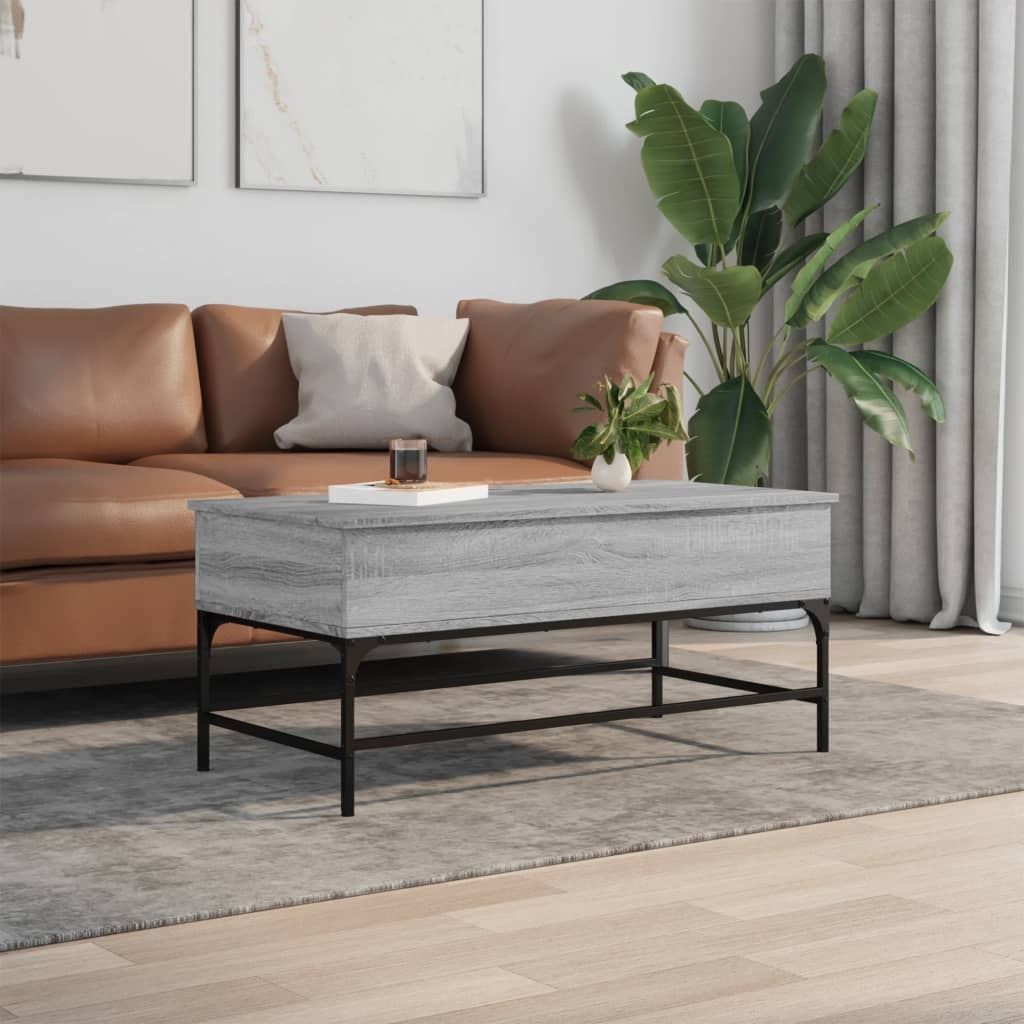 VidaXL Salontafel 100x50x45 cm bewerkt hout en metaal grijs sonoma