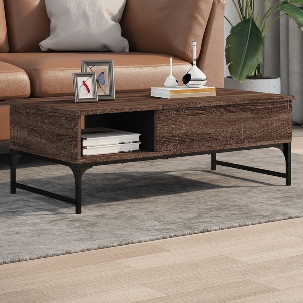 VidaXL Salontafel 100x50x35 cm bewerkt hout en metaal bruin eikenkleur