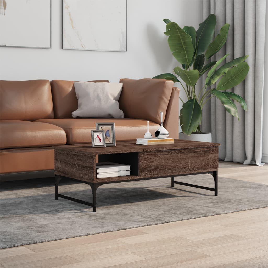 VidaXL Salontafel 100x50x35 cm bewerkt hout en metaal bruin eikenkleur