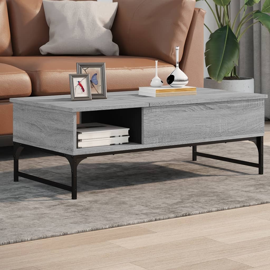 VidaXL Salontafel 100x50x35 cm bewerkt hout en metaal grijs sonoma