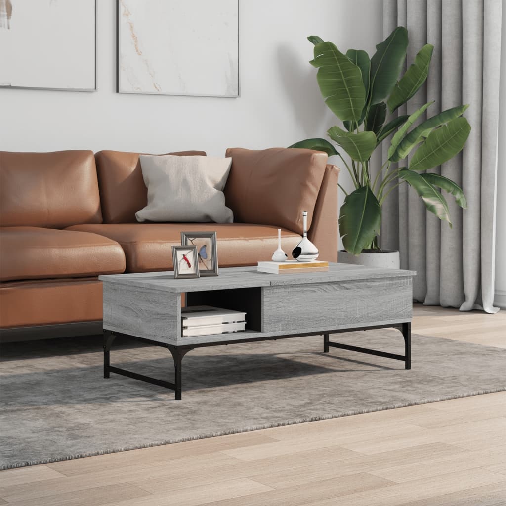 VidaXL Salontafel 100x50x35 cm bewerkt hout en metaal grijs sonoma